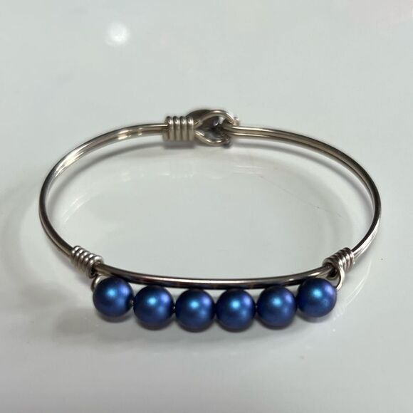 Luca + Danni Crystal Pearl Bangle Bracelet Blue Lapis Iridescent Dark Blue - Picture 1 of 7